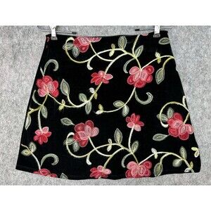 Trixxi Women’s Skirt Black Velvet Embroidered Floral Lined Size Small